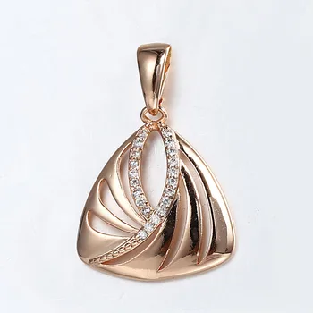 Trojúhelník Křídla Přívěskem Náhrdelník pro Ženy 585 Rose Gold CZ Vyřezávané z Nerezové Oceli Rolo Článkovým Řetězem 20inch Šperky LGP412A