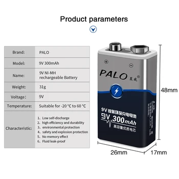 PALO 9V baterie Nabíječka pro 9v nimh lithium-ion dobíjecí baterie s 6f22 9V dobíjecí Ni-MH baterie 9v baterie