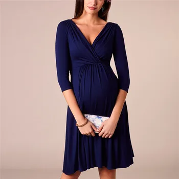 Modrá Doma Elegantní Těhotenské Kojící Šaty pro Těhotenství Žena Sexy Těhotenské Kojící Šaty Kolena Délka Oblečení