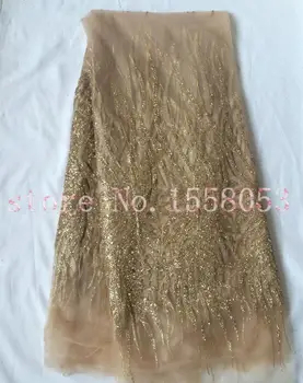 CiCi-70912 Africké vyšívané mesh krajky tkanina s třpytkami francouzské net krajky tkanina 5yds/pc ve zlaté barvě pro party šaty