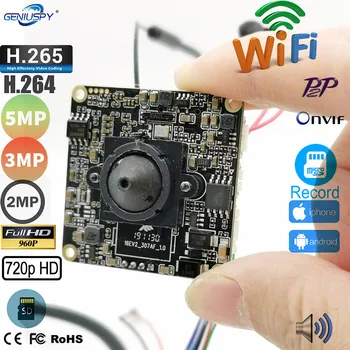 720P, 960P, 1080P 2MP 3MP 5MP Hd Onvif P2P Velikost 38*38mm Hi3518E HI3516E Audio Bezdrátové IP Kamery Modul, Wi-fi Slot pro SD Kartu Camhi