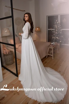 Krajka Boho Svatební Šaty dlouhé rukávy bohémský Svatební Šaty A-Line Vestidos de Nova Lakshmigown
