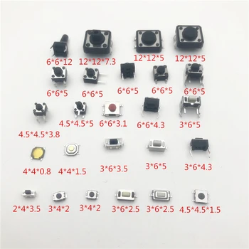 25 Modelů Diy Kit Přepínače Nejrůznějších Mikro Tlačítko dotykové Spínače Reset List Mini Přepínač SMD DIP 12*12 2*4 3*6 4*4 6*6