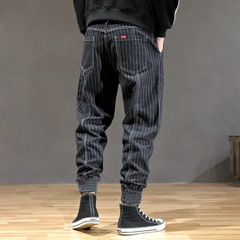 Japonský Styl Módní Muži Džíny Stripe Designer Loose Fit Cargo Kalhoty hombre Slack Spodní Streetwear, Hip Hop Běžce Džíny Muži