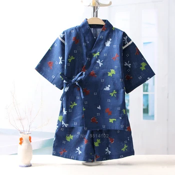 Děti Japonské Tradiční Oblečení Pro Dítě, Chlapec Asijské Kojenecká Yukata Hmyzu Tištěné Kimono Bavlněné Měkké Krátké Kalhoty Set Pyžamo
