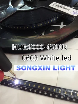 4000 kusů/hodně Malé bílé lampy korálky 0603 SMD LED 0603 bílá Světlo-emitujících diod Doprava Zdarma 1.6*0.8*0.4 MM 6000-6500K, 3.0-3.6 V