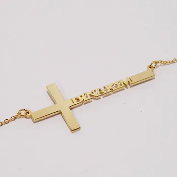 Vlastní Jméno Kříž Náhrdelník Pro Muže, Ženy, Osobní Šperky Stříbrné Zlaté Růžové Zlato Štítek Bijoux Femme
