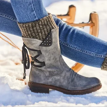 Zimní Dámské Boty z Pravé Kůže pravá kůže Snow Boots 2020 Módní Tkát Krajka-up Dámské Boty na Platformě Non-slip pěší Turistika Boty