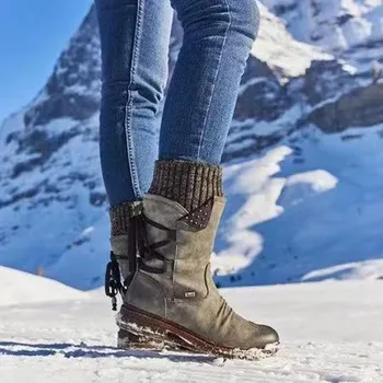 Zimní Dámské Boty z Pravé Kůže pravá kůže Snow Boots 2020 Módní Tkát Krajka-up Dámské Boty na Platformě Non-slip pěší Turistika Boty