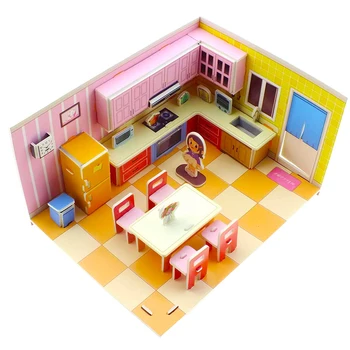 3 d puzzle papírové play model, obleky pro DIY Kuchyň ložnice led, krém, hračky