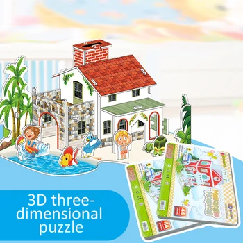 3 d puzzle papírové play model, obleky pro DIY Kuchyň ložnice led, krém, hračky