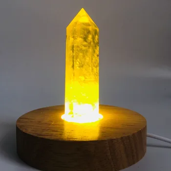 Přírodní žlutý Krystal křemene drahokam bodu, reiki léčení čaker citrín křišťál hůlka feng shui dárek+Dřevo základna lampy