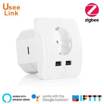 UseeLink Zigbee Inteligentní Zásuvky 16A EU s USB Power Plug Práce S Alexa Google Domov Sílu tím, že Tuya