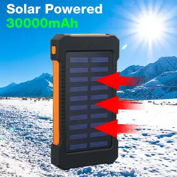 30000mAh Solární Energie Banka Vodotěsné Solární Nabíječka Porty Externí Nabíječka Powerbank pro Xiaomi Smartphone s LED Světlem