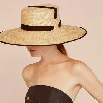 2019 Nové 11cm Široký Okraj Letní Pláž Hat Pšenice Slaměný Klobouk Cap Ženy Kentucky Derby Sluneční Klobouk slaměný klobouk se Stuhou Kravatu Klobouk na Dovolené