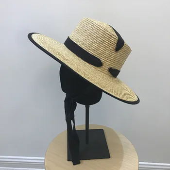 2019 Nové 11cm Široký Okraj Letní Pláž Hat Pšenice Slaměný Klobouk Cap Ženy Kentucky Derby Sluneční Klobouk slaměný klobouk se Stuhou Kravatu Klobouk na Dovolené