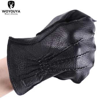 Černé ovčí kůže ručně šité pánské rukavice,tlusté teplé rukavice mužské zimní,řízení pánské kožené rukavice,Pohodlné rukavice mužské-8048