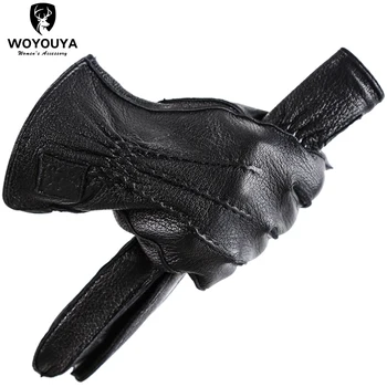 Černé ovčí kůže ručně šité pánské rukavice,tlusté teplé rukavice mužské zimní,řízení pánské kožené rukavice,Pohodlné rukavice mužské-8048