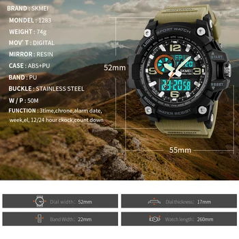 SKMEI Sportovní Hodinky Muži Módní Multi-funkce Chronograf Digitální Quartz Duální Displej Náramkové hodinky Relogio Masculino 1283