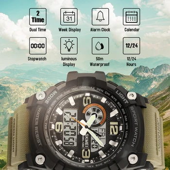 SKMEI Sportovní Hodinky Muži Módní Multi-funkce Chronograf Digitální Quartz Duální Displej Náramkové hodinky Relogio Masculino 1283