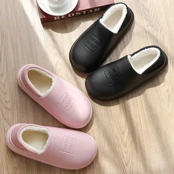 Nové Vodotěsné Bavlna Pantofle Ženy Krytý Taška S Plyšové Teplé Boty Non-slip Pár Dual-používat Bavlněné Přezůvky Muži Boty Doma