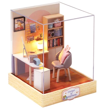 DIY Domeček pro panenky Miniaturní Nábytek Dřevěný Miniaturas Doll House Box Theatr Hračky pro Děti, Dárky k Narozeninám Casa Seed Světa QT30