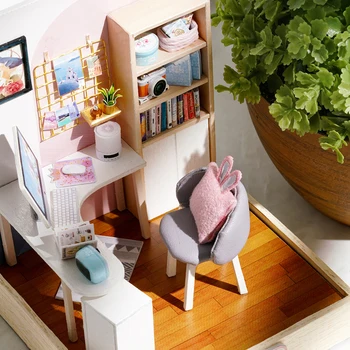 DIY Domeček pro panenky Miniaturní Nábytek Dřevěný Miniaturas Doll House Box Theatr Hračky pro Děti, Dárky k Narozeninám Casa Seed Světa QT30