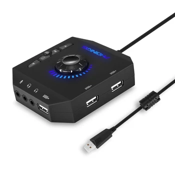 Hot Phoinikas T10 Multi-Přepínač Usb Hub o Adaptér Externí Stereo Karta S 3,5 Mm Sluchátka A Mikrofon Jack Black