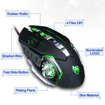 RGB Vertikální Ergonomické Gamer Mouse Usb Wired Zvuk Mechanické Mause Led Optické 6 Key Tichou Herní Myš Pro PC Počítač Notebook