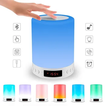 USB Dobíjecí LED Stůl Noční Lampa Touch Stmívatelné Přenosný Bluetooth Reproduktor Digitální Budík Vánoční Noční Světlo Dárek
