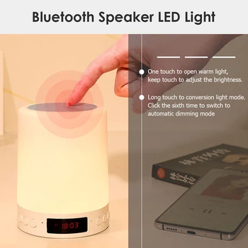 USB Dobíjecí LED Stůl Noční Lampa Touch Stmívatelné Přenosný Bluetooth Reproduktor Digitální Budík Vánoční Noční Světlo Dárek