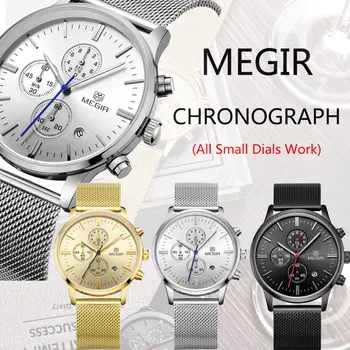 Ležérní nové vojenské stylové MEGIR značky design, módní chronograf muži male hodiny sport oceli podnikání luxusní náramkové hodinky dárek