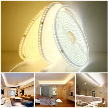 220V LED Strip Světlo 120LEDs/m Flexibilní, Vysoký Jas LED Světla pro Skříně, Kuchyně, Krytý Venkovní Vodotěsné LED Strip 2835