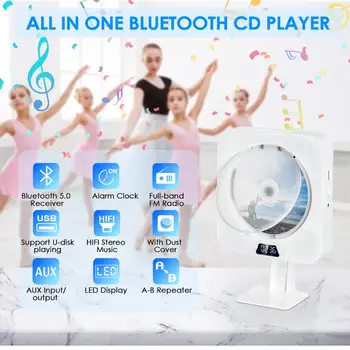 Možné Pripevnit na zed CD Přehrávač S Bluetooth, Vestavěný 2 hi-fi Reproduktory LCD Displej Domácí Audio Boombox Dálkové Ovládání FM Rádio