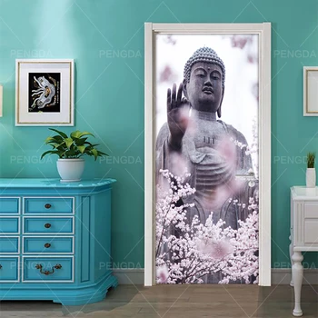 DIY Home Dekor Obtisky Samolepící Socha Buddhy Náboženství Tisku Umění Obraz 3D Dveře Nálepku Vodotěsné Nástěnné Opravování Ložnice