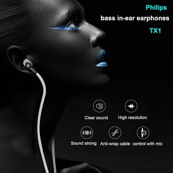 Originální Philips Tx1 Najme Headset s Vysokým Rozlišením hi-fi Horečka Ear Sluchátka Šumu Sluchátka pro Smartphone 3.5 mm