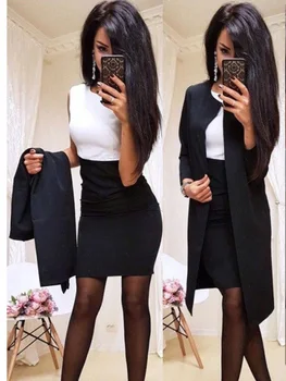2019 Nové Obleky Formální Office Lady Šaty Podnikání Oblečení Ženy Dlouhé Sako, Bunda, Plášť Šaty 2 Ks Ženy Sady
