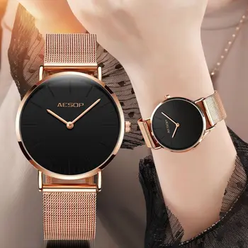 AESOP Značky Quartz Dámské Hodinky Rose Gold Milanese ocel řemínek Lady Náramkové Hodinky Ženy Luxusní Náramkové hodinky Relogio Feminino Nové