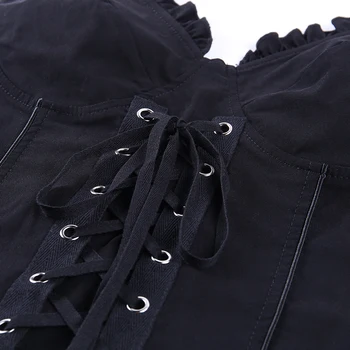 InstaHot ženy oříznout horní krajky sexy špagety popruh košilka léto bez rukávů černé gothic punk tílko 2020 streetwear topy