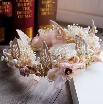 Víla Český svatební Svatební pokrývka hlavy Blush Lace Pearl květiny Ženy pokrývky hlavy ulita úžasné Svatební Hlava dekorace ZH005