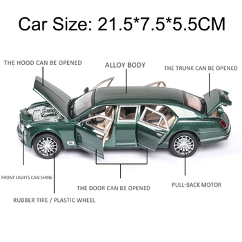 1/24 Velké Velikosti Odlitek Slitiny Model Auta Hračka Mushang Rozšířené Zelené Černé Vysoké Simulace Kovové Auta 6 Dveře Otevřené Pro Sběr