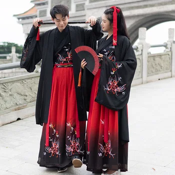 Čínský Pár, Černá Červená Hanfu Ženské Retro Tradiční Výšivky Kostým Mužů, Tang Dynastie Klasické Fázi Oblečení DQL2593