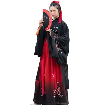 Čínský Pár, Černá Červená Hanfu Ženské Retro Tradiční Výšivky Kostým Mužů, Tang Dynastie Klasické Fázi Oblečení DQL2593