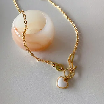 Vintage Bílé Simulované Pearl Srdce Přívěsek Náhrdelníky pro Ženy, Dívky Zlatá Barva Propojeného Řetězce Geometrické Náhrdelníky Náhrdelník Šperky