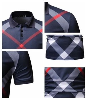Nové pánské Asie velikost Polo košile pro podnikání příležitostné letní Gingham Check sportovní košile