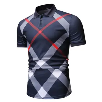 Nové pánské Asie velikost Polo košile pro podnikání příležitostné letní Gingham Check sportovní košile