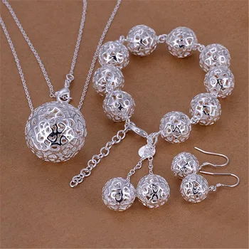 Stříbrná barva šperky set módní ženské kouzlo vynikající duté milující míč přívěsek náhrdelník, náramky, Náušnice S110