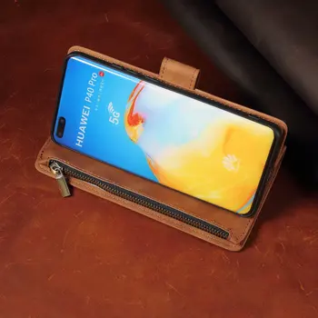 Pro Huawei Y6P MED-LX9N Případě Magnetické Zip Peněženka Mobilní Retro Peněženka Flip Karty Stojan Kryt Kůže Luxusní Kožené Peněženky