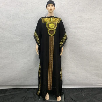 Módní Africe styl Abaya Dlouhou Košili Diamond a Květinové Šaty Černé Šaty s šátek, Volné Muslimské Župan Pro Africké Dáma