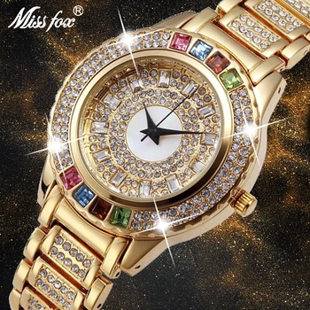 MISSFOX Dámy Zlaté Party Hodinky Ženy Diamant Čína Módní Hodinky Luxusní Značky Zlaté Hodiny Pro Ar Ženské Quartz náramkové Hodinky